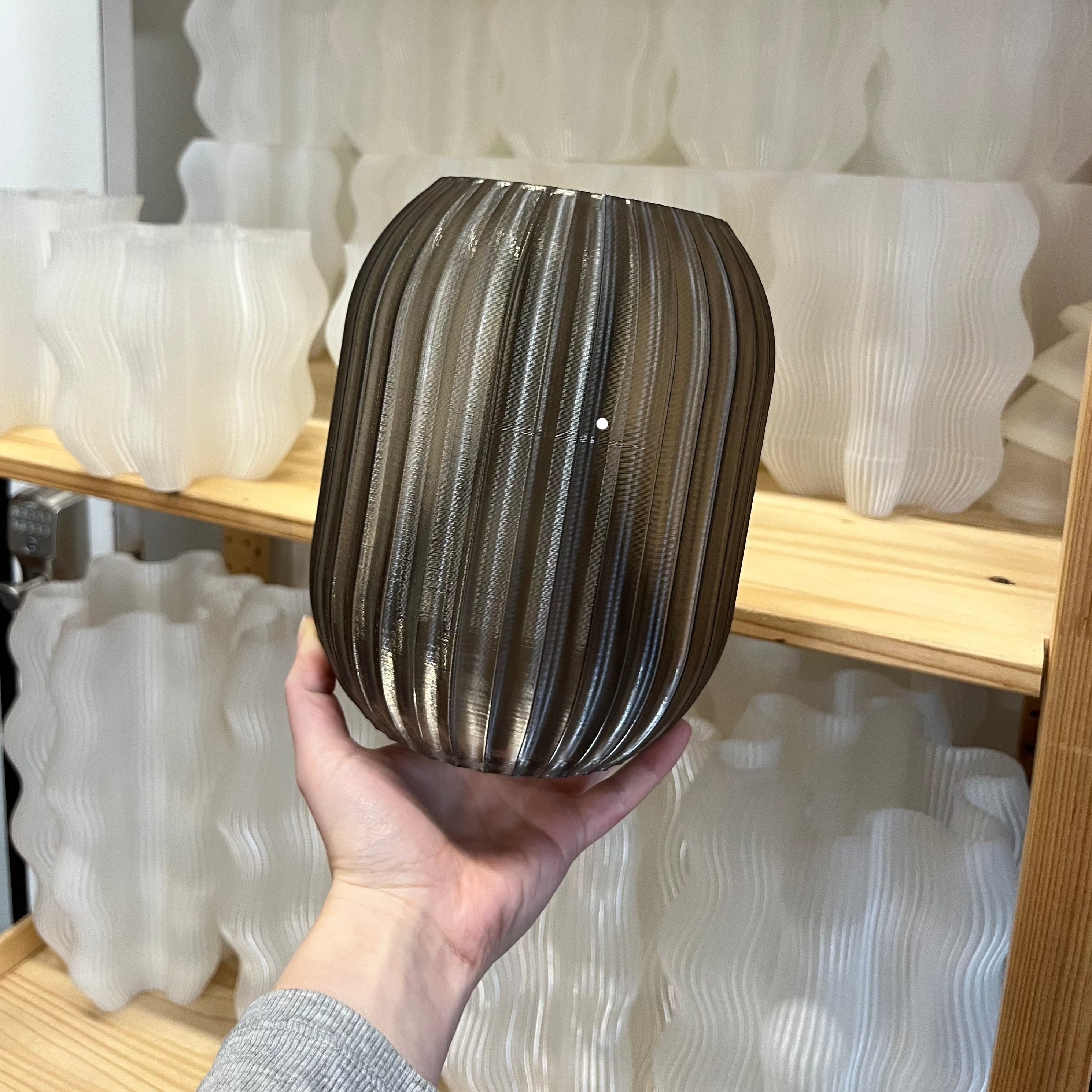 Allium Lamp Shade in Smoke with defect on white background