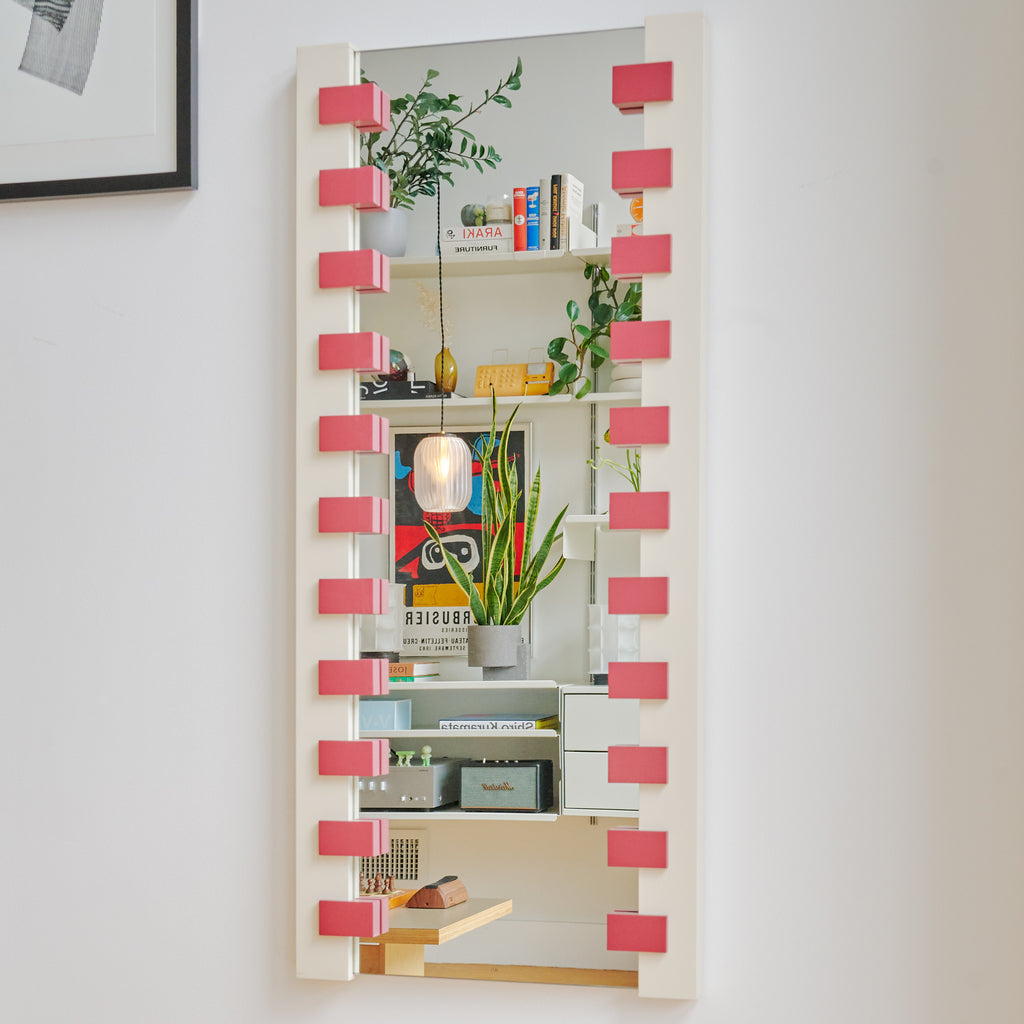 Image of Allium Pendant white in a midcentury modern mirror