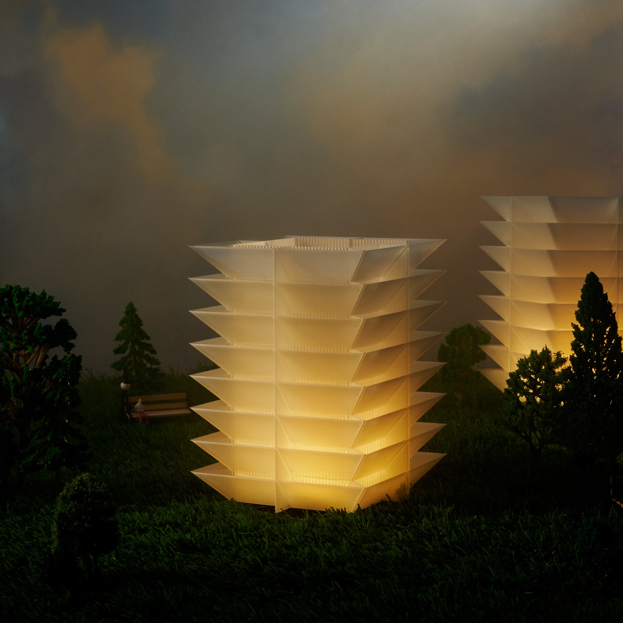 cordless pagoda lamp with trees and sky