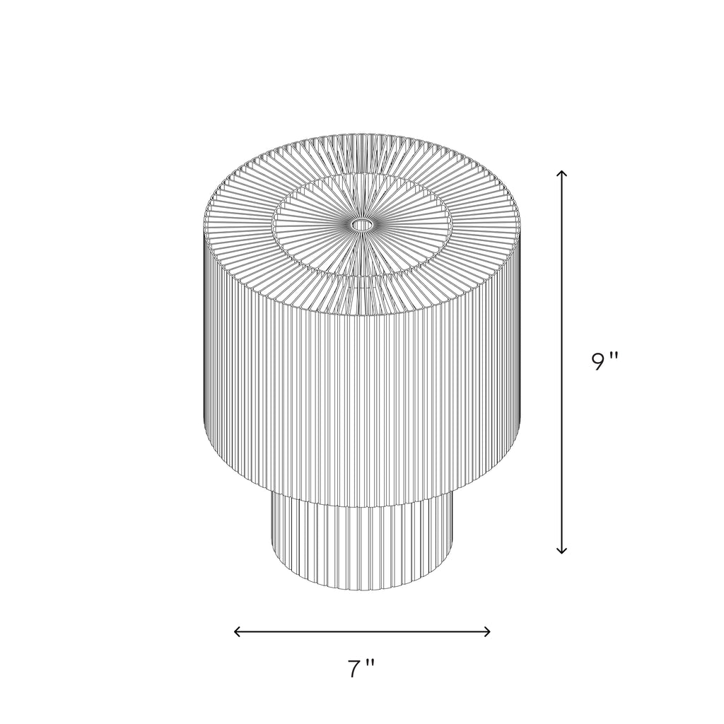 Image of dimensions of drum lamp, 9 inches tall and 7 inches wide