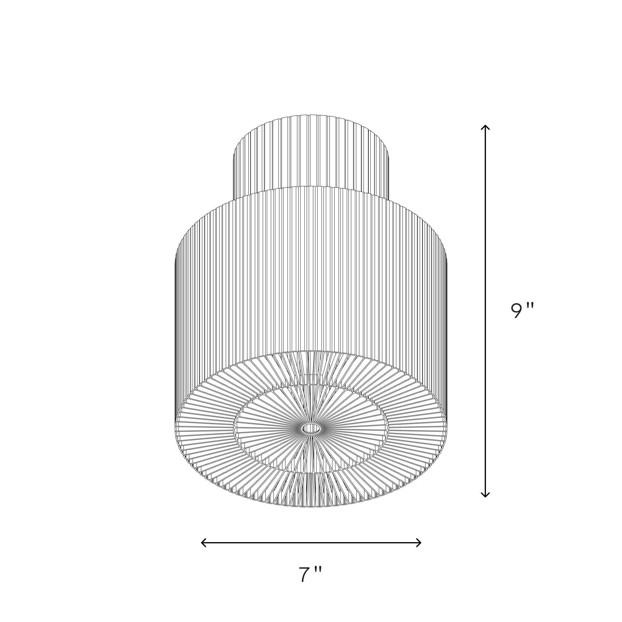 Dimensions of drum pendant: 9 inches tall, 7 inches wide