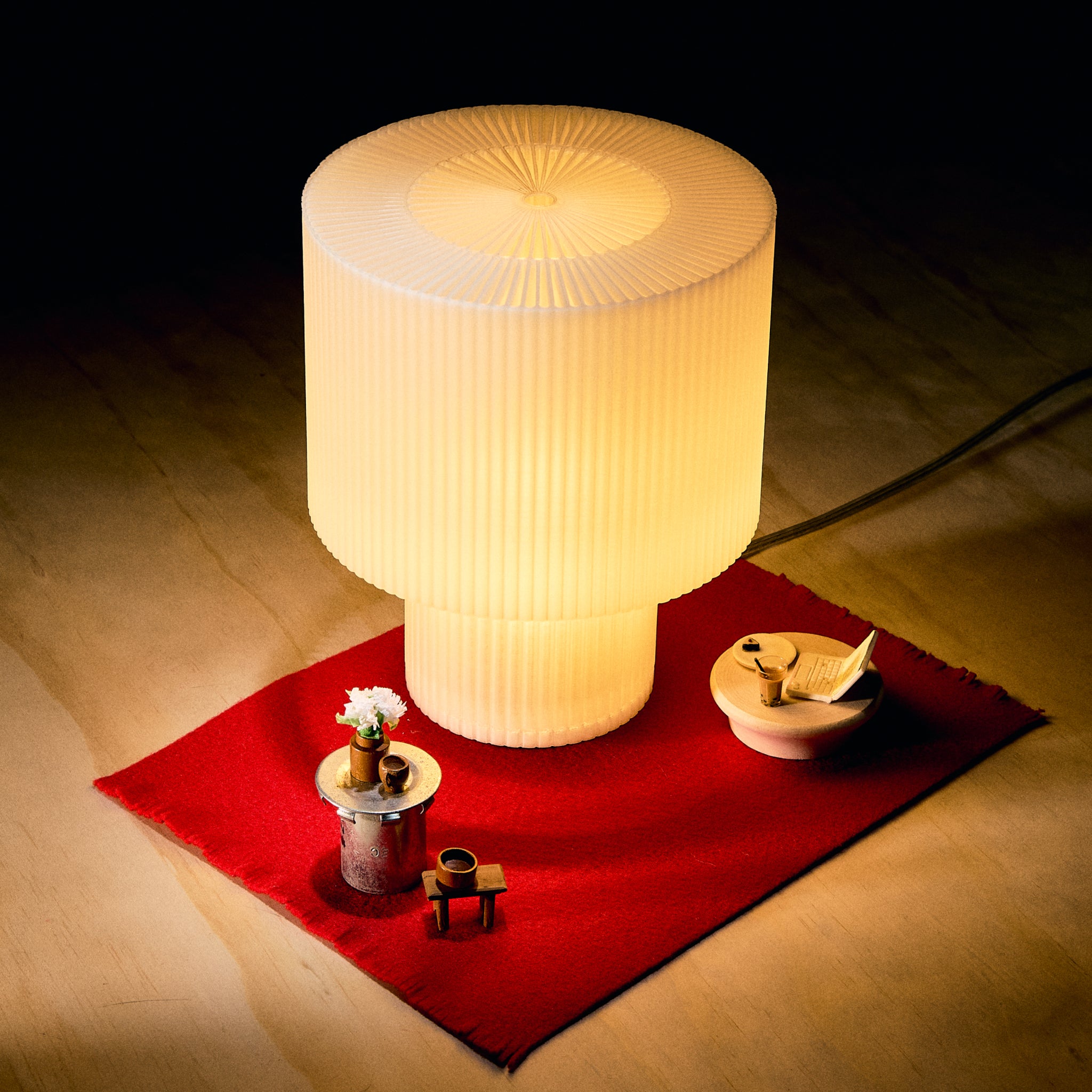 Image of Drum Lamp with cute tiny objects surrounding it