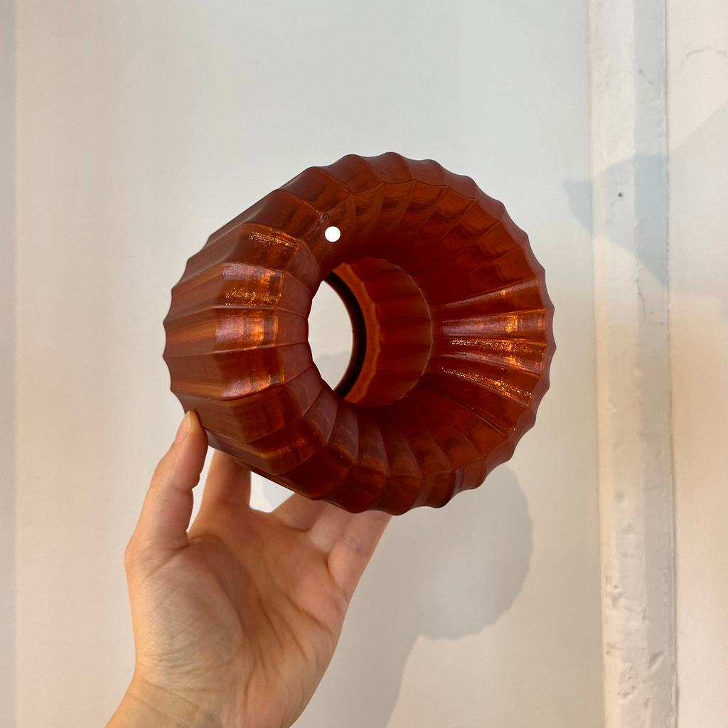 Mini Allium Lamp in Amber with defect on white background