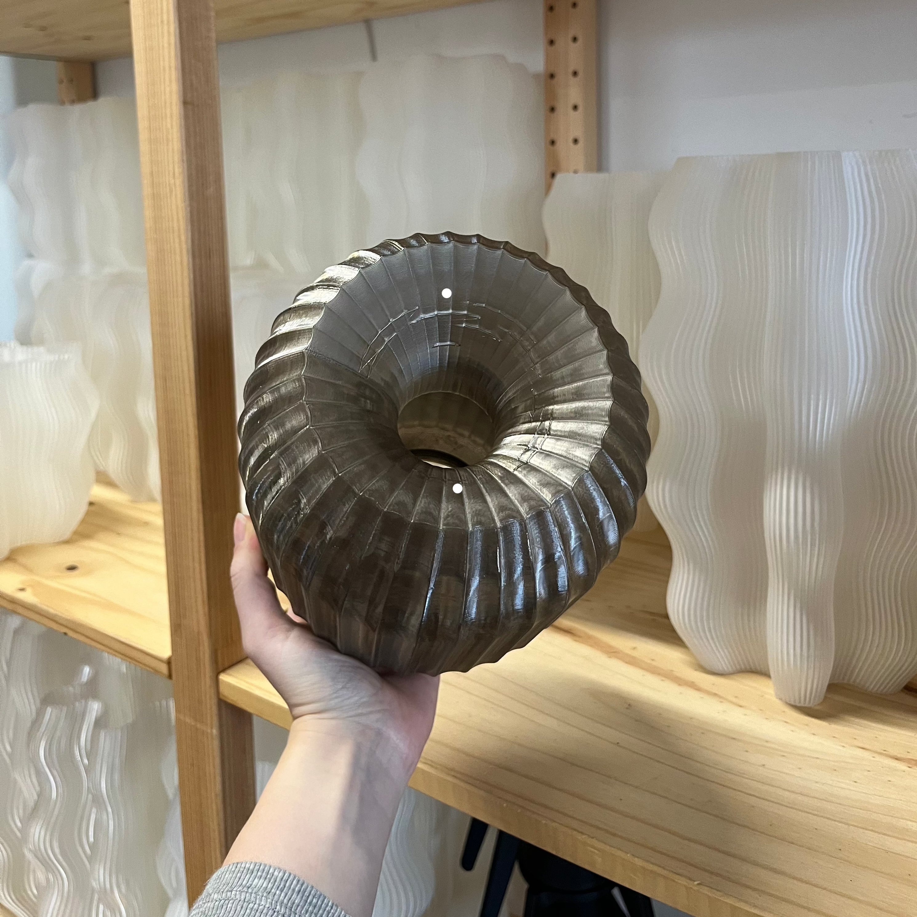 Allium Lamp Shade in Smoke with defect on white background