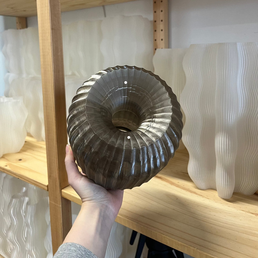 Allium Lamp Shade in Smoke with defect on white background