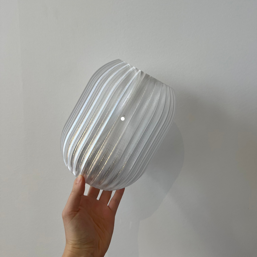 Allium Lamp Shade in Clear with defect on white background