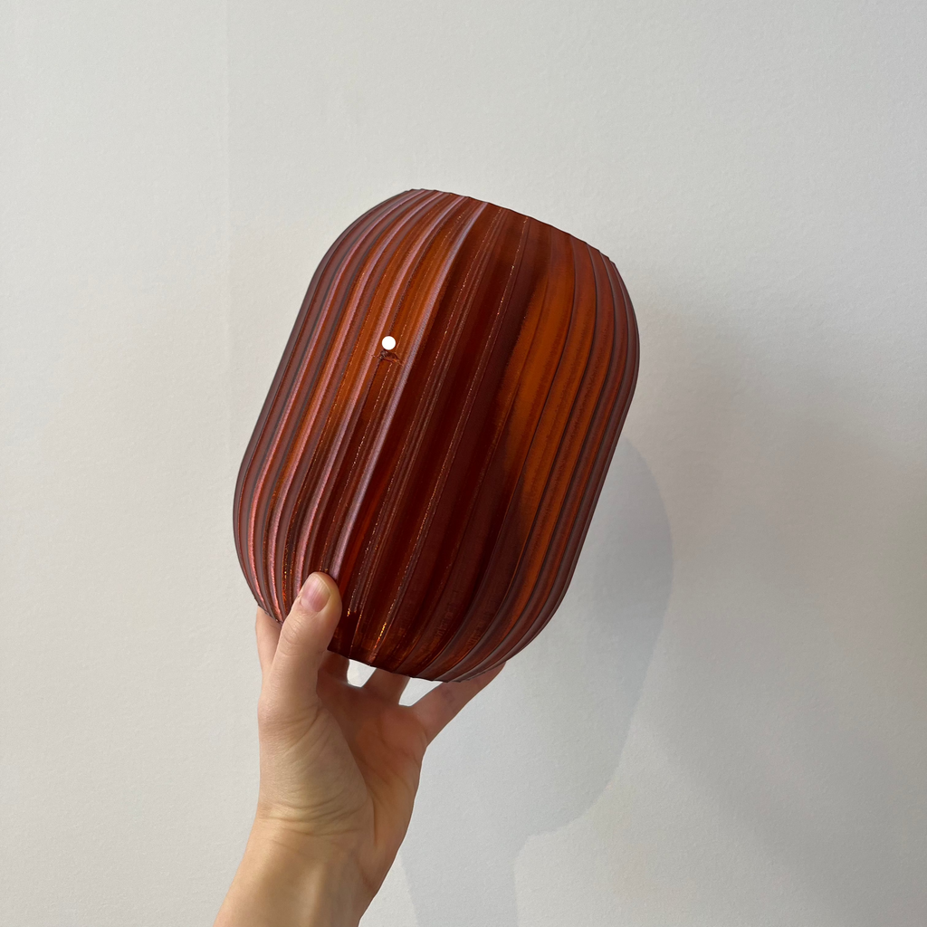 Allium Lamp Shade in Amber with defect on white background