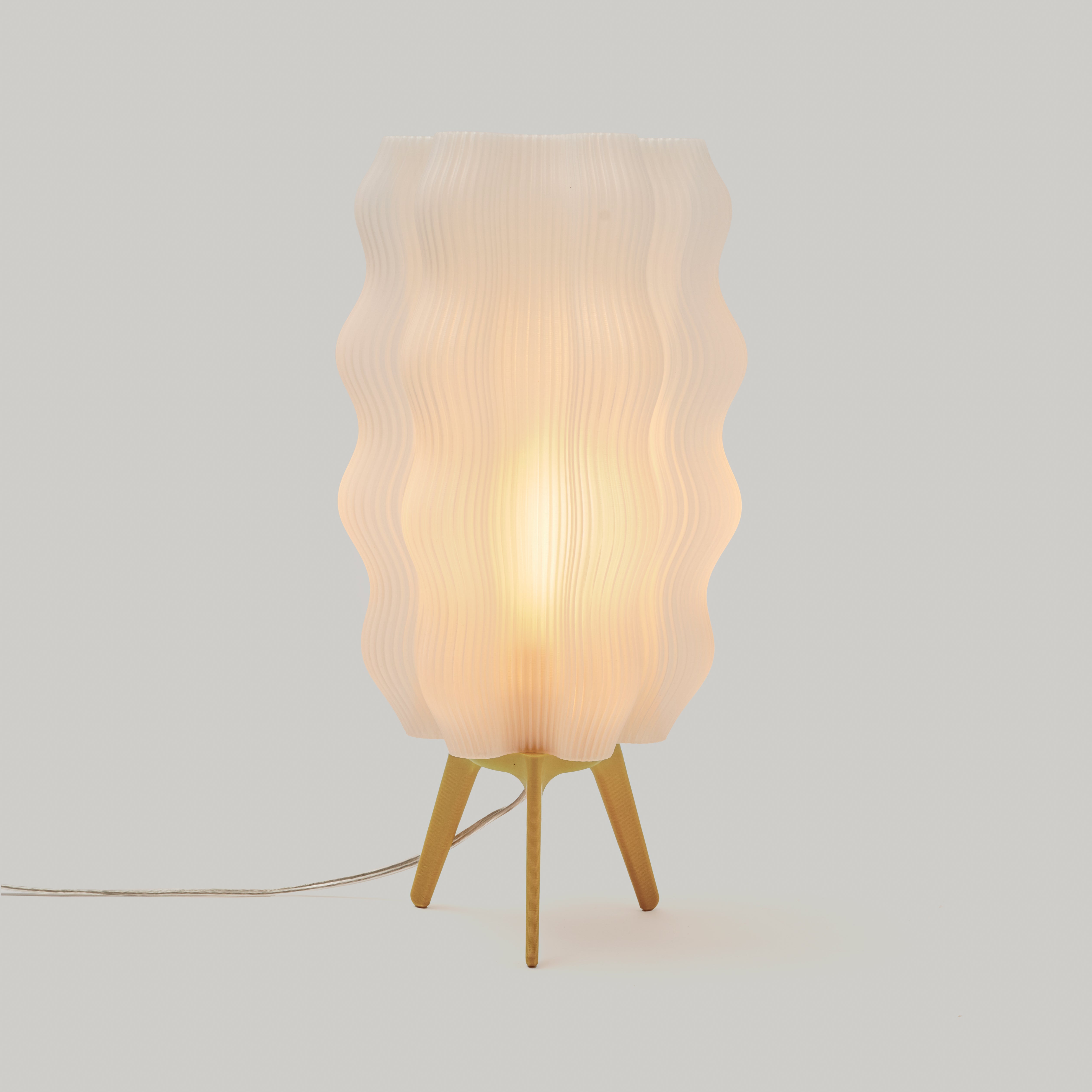 Tall Wavy Lamp in mustard on white background