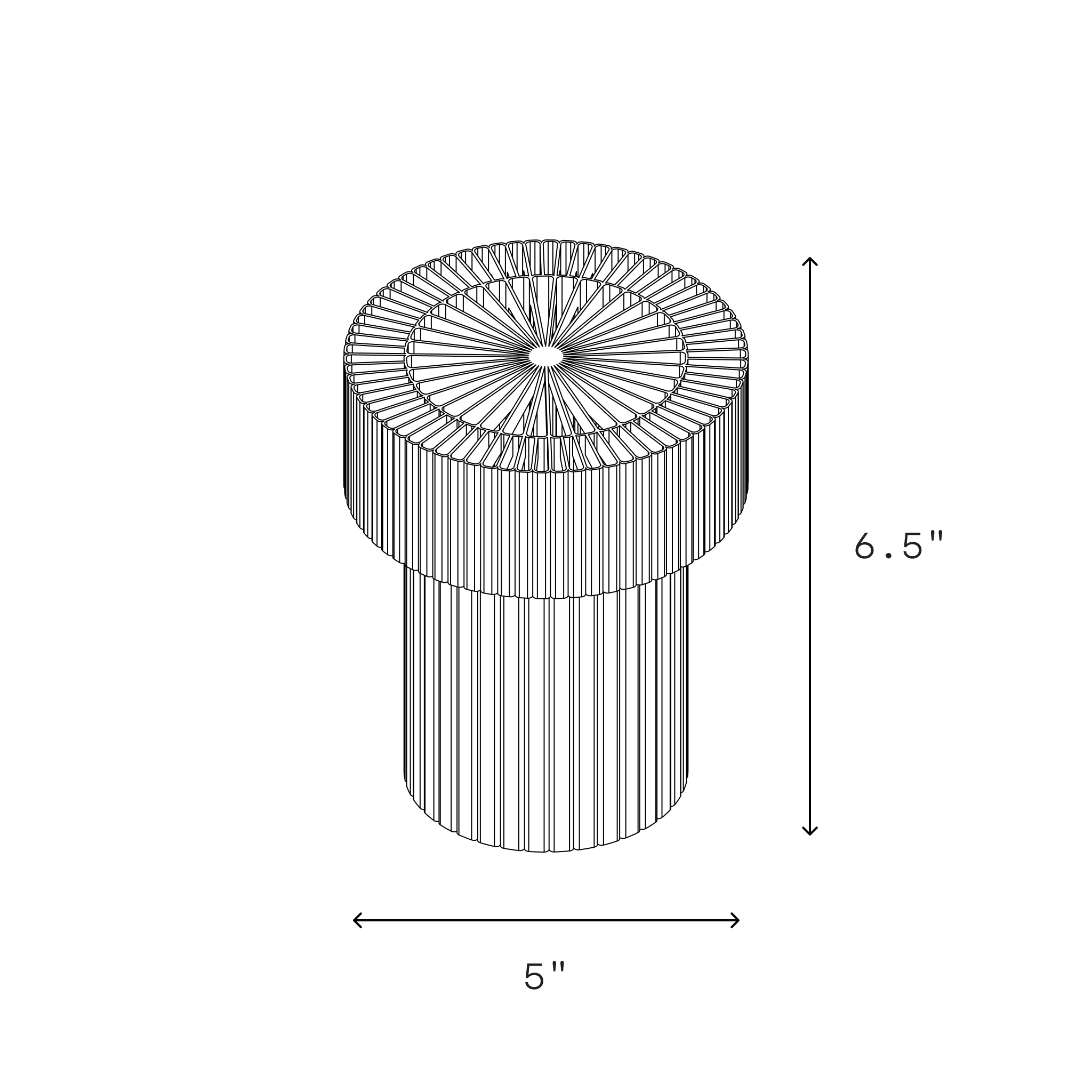 Image of Mini Drum Lamp dimensions: 6.5 inches tall, 5 inches wide.