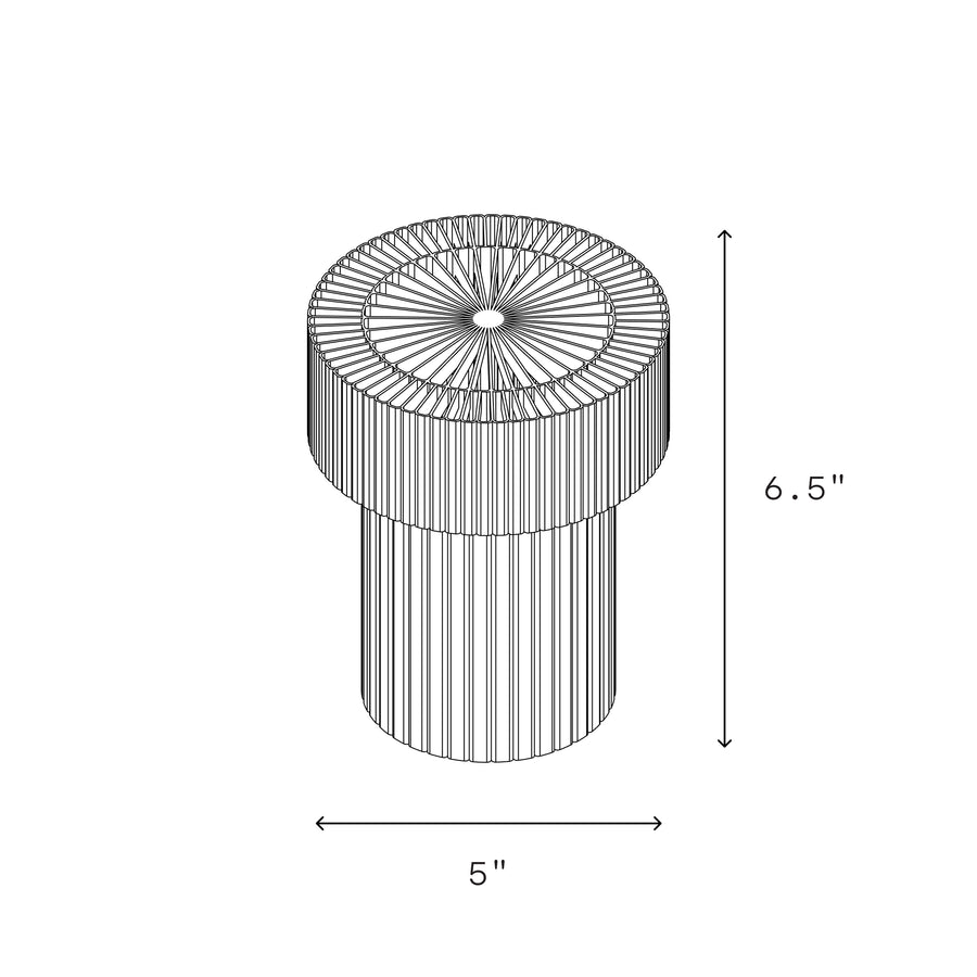 Image of Mini Drum Lamp dimensions: 6.5 inches tall, 5 inches wide.
