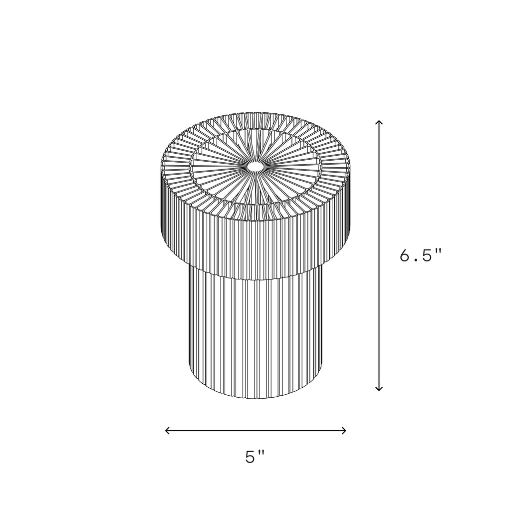 Image of Mini Drum Lamp dimensions: 6.5 inches tall, 5 inches wide.