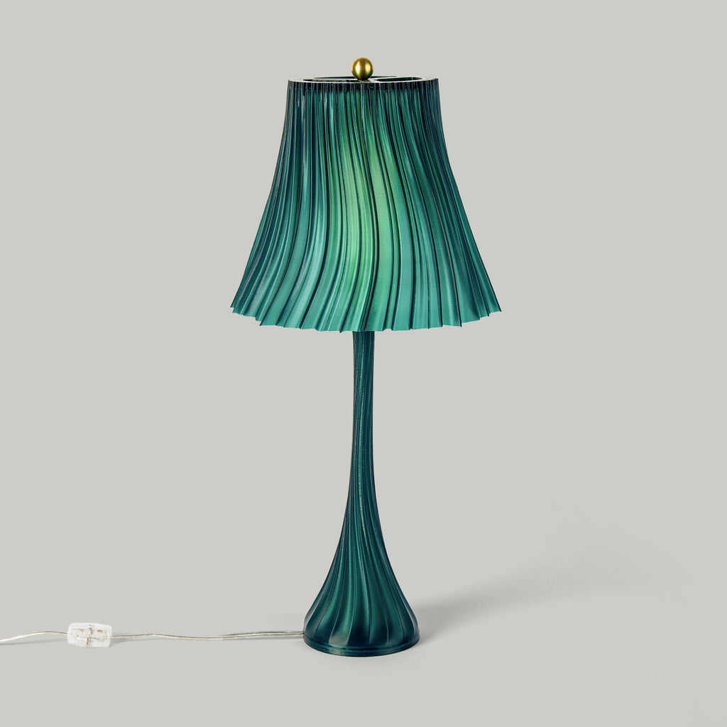 Pleat Lamp in Emerald on white background