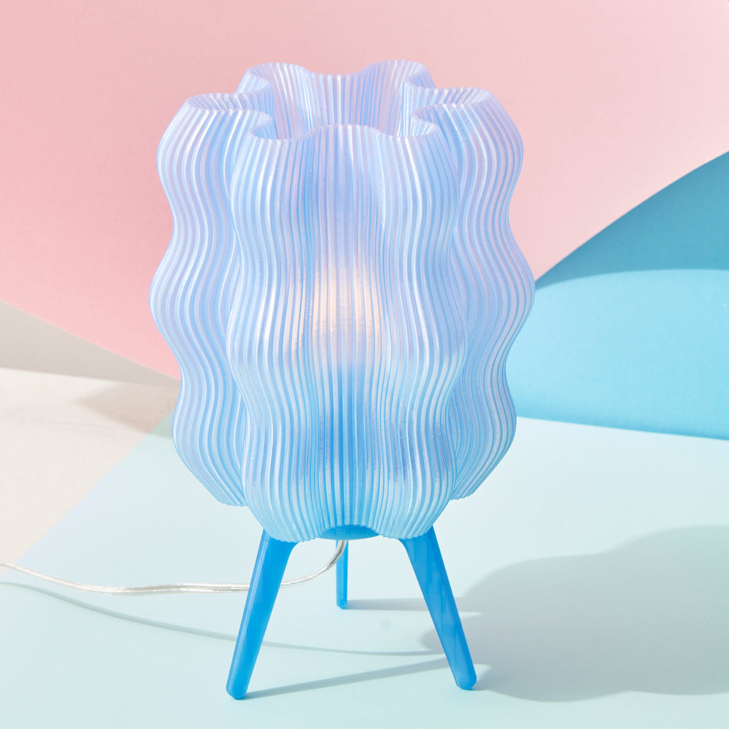 Wavy Lamp in periwinkle with pink and blue paper 