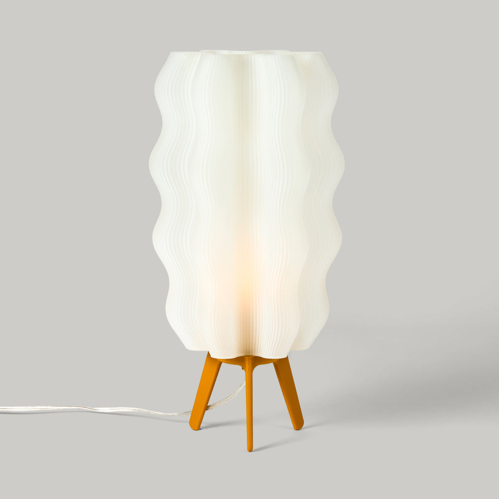 Tall Wavy Lamp in mustard on white background